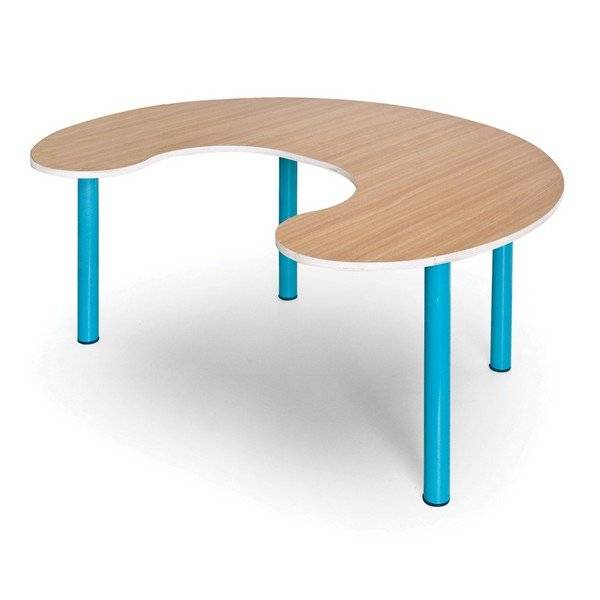 שולחן פרסה מעץ עם רגלי מתכת צבע בוק קוטר 120, לגני ילדים, סופר עץ