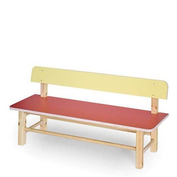 ספסל עץ לגן ילדים צהוב ואדום, סופר עץ