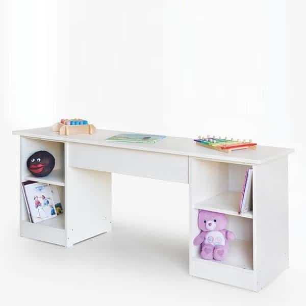 שולחן תוכן מעץ עם תאי אחסון צבע שמנת, סופר עץ