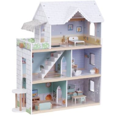 בית בובות מעץ מבית Pit Toys + 6 בובות משפחה מעץ